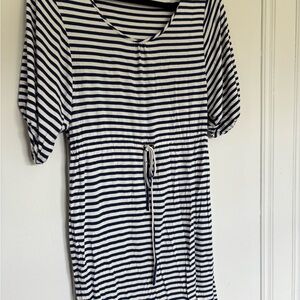 Calvin Klein Women’s Dress Navy and White Striped Scoop Neck Drawstring Size 6